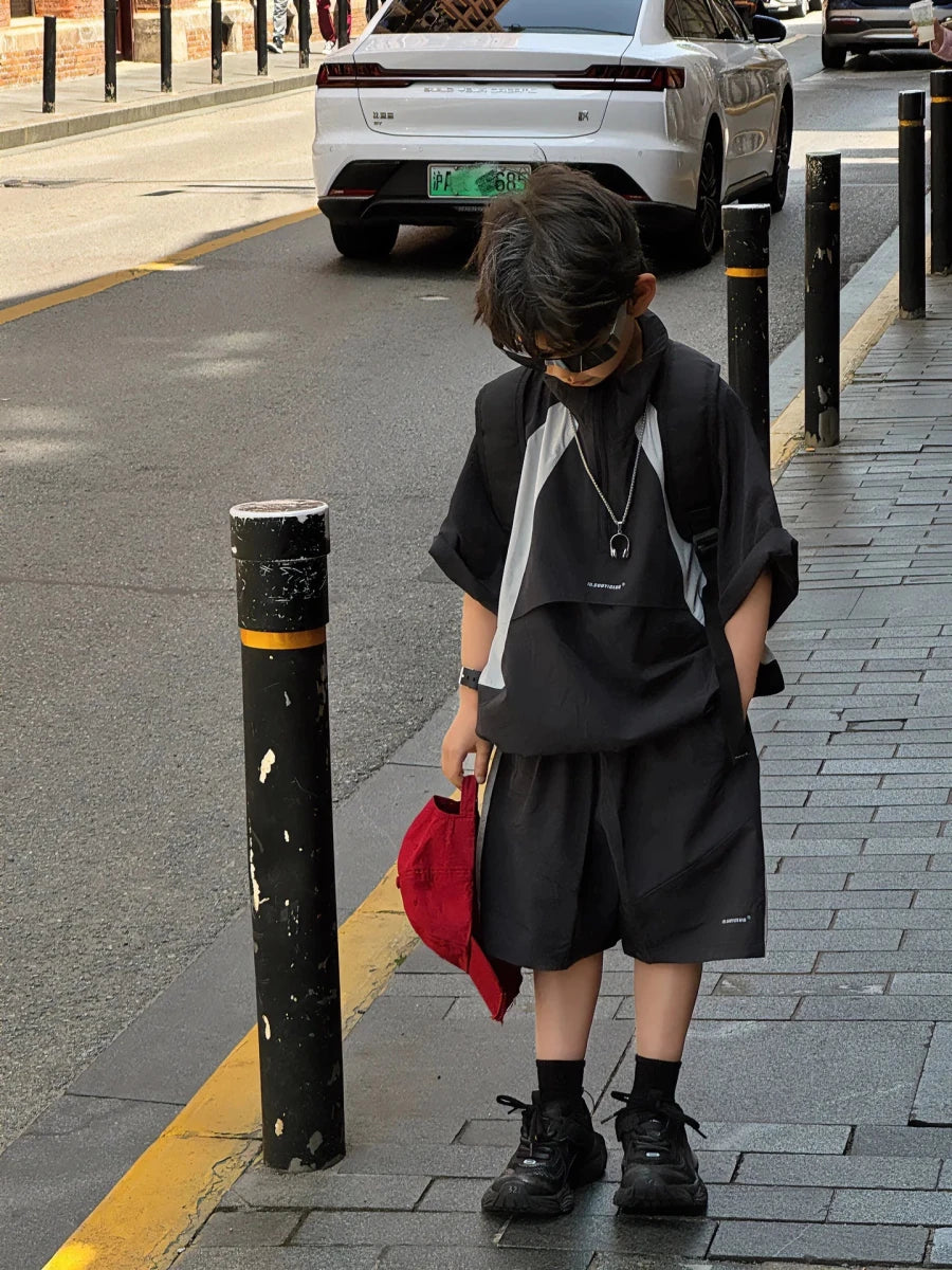 New Handsome Casual Work Clothes Set for Children, Boys' Sports and Leisure, Breathable Two Piece Set, Trendy - Mom & Kids