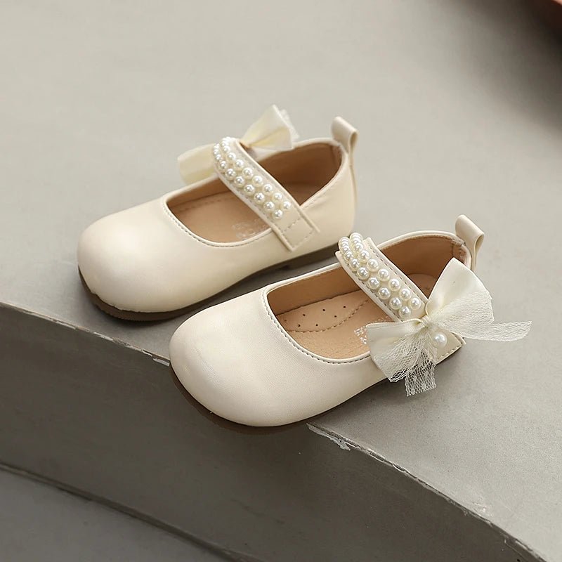 New Spring Autumn Kids Leather Shoes Side Bowknot Little Girls Dress Flat Shoes Elegant Children Princess Ballet Shoes for Party - Mom & Kids