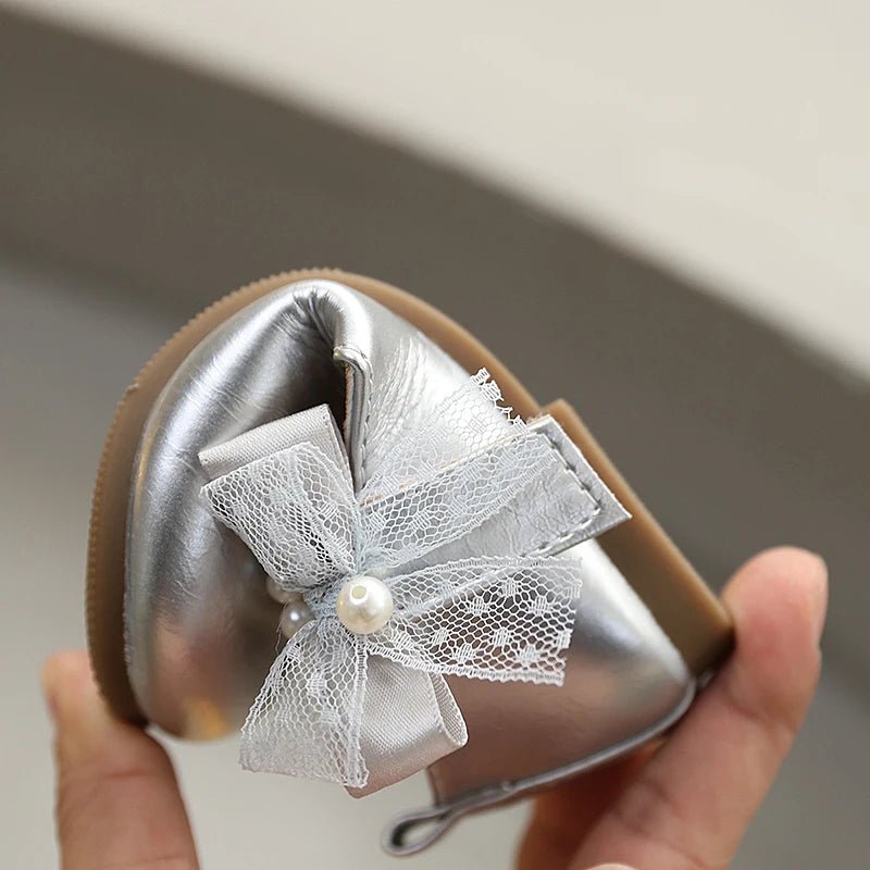 New Spring Autumn Kids Leather Shoes Side Bowknot Little Girls Dress Flat Shoes Elegant Children Princess Ballet Shoes for Party - Mom & Kids