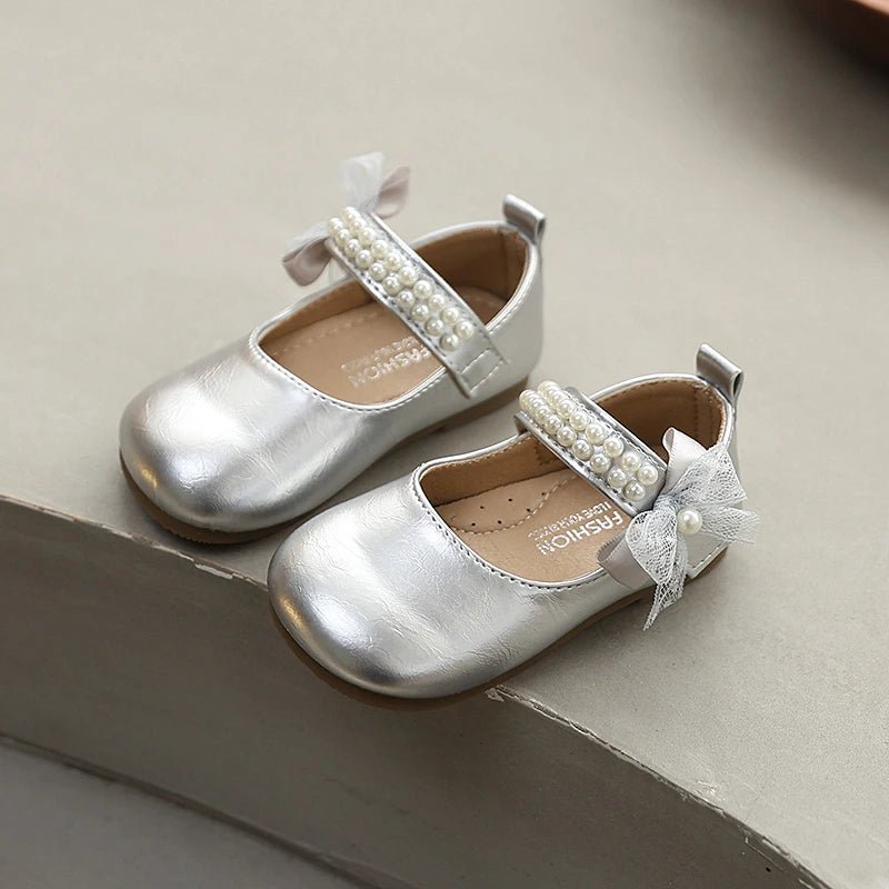 New Spring Autumn Kids Leather Shoes Side Bowknot Little Girls Dress Flat Shoes Elegant Children Princess Ballet Shoes for Party - Mom & Kids