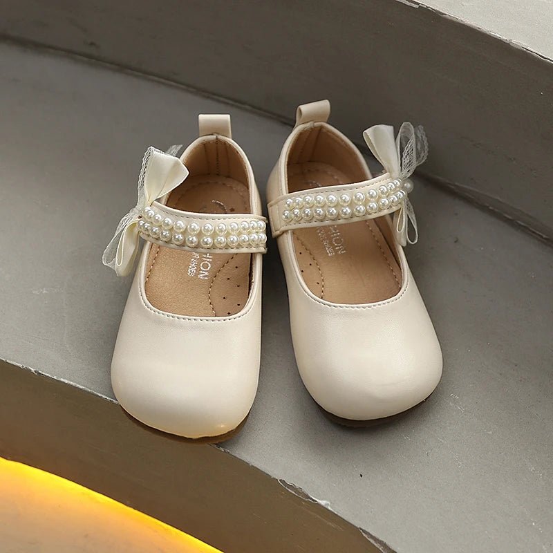 New Spring Autumn Kids Leather Shoes Side Bowknot Little Girls Dress Flat Shoes Elegant Children Princess Ballet Shoes for Party - Mom & Kids