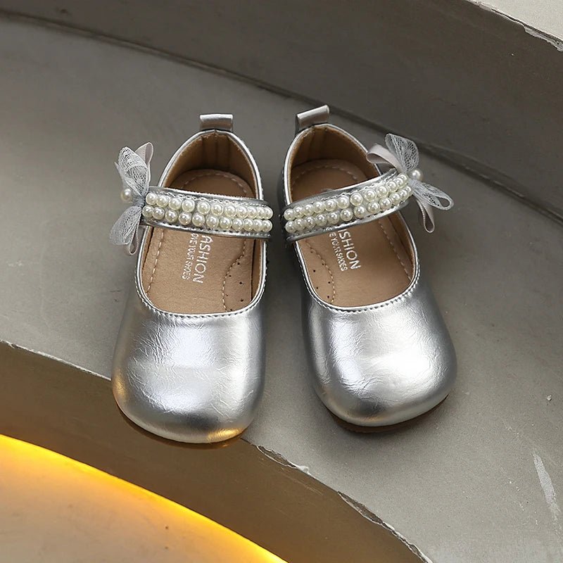 New Spring Autumn Kids Leather Shoes Side Bowknot Little Girls Dress Flat Shoes Elegant Children Princess Ballet Shoes for Party - Mom & Kids