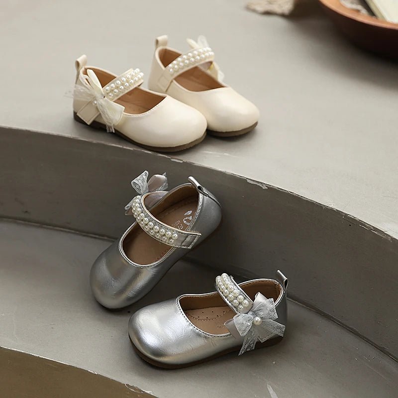 New Spring Autumn Kids Leather Shoes Side Bowknot Little Girls Dress Flat Shoes Elegant Children Princess Ballet Shoes for Party - Mom & Kids