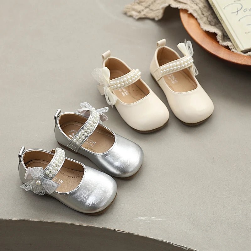 New Spring Autumn Kids Leather Shoes Side Bowknot Little Girls Dress Flat Shoes Elegant Children Princess Ballet Shoes for Party - Mom & Kids
