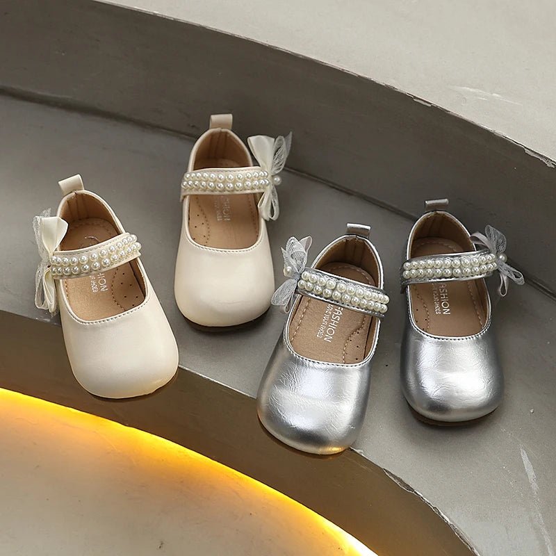 New Spring Autumn Kids Leather Shoes Side Bowknot Little Girls Dress Flat Shoes Elegant Children Princess Ballet Shoes for Party - Mom & Kids