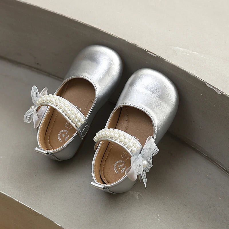 New Spring Autumn Kids Leather Shoes Side Bowknot Little Girls Dress Flat Shoes Elegant Children Princess Ballet Shoes for Party - Mom & Kids