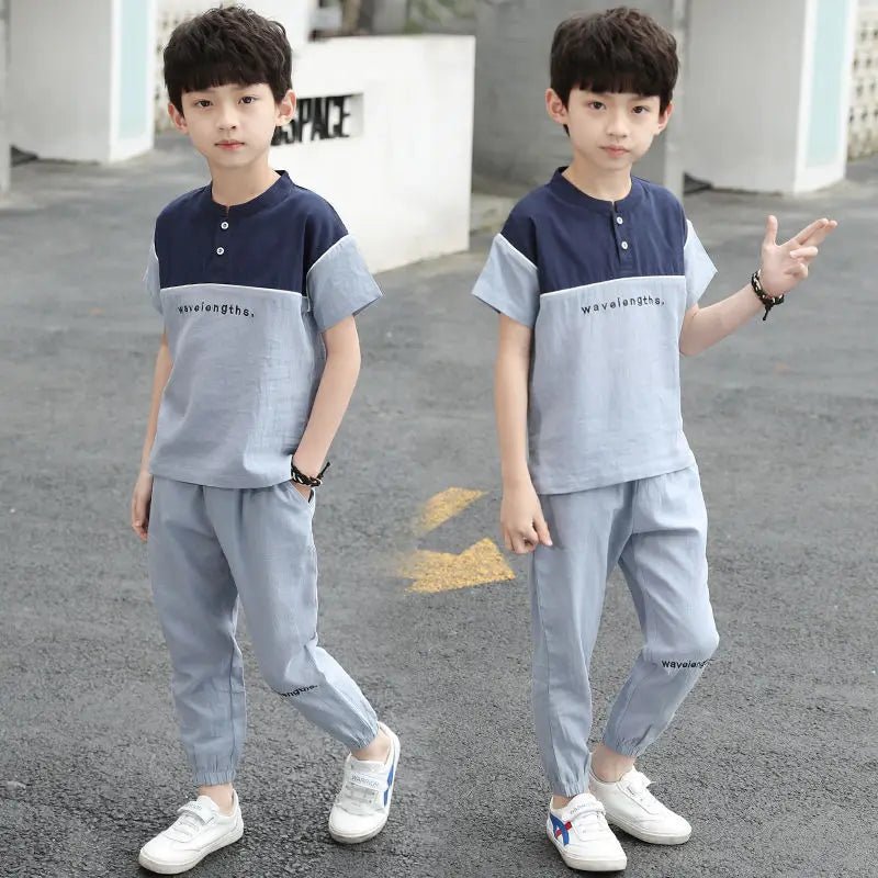 New Summer Boys Clothing Sets Children T-shirt Short Sleeve +Pants Set Two Pieces Set Kids Baby Boys Clothes 6 8 10 Years Old - Mom & Kids