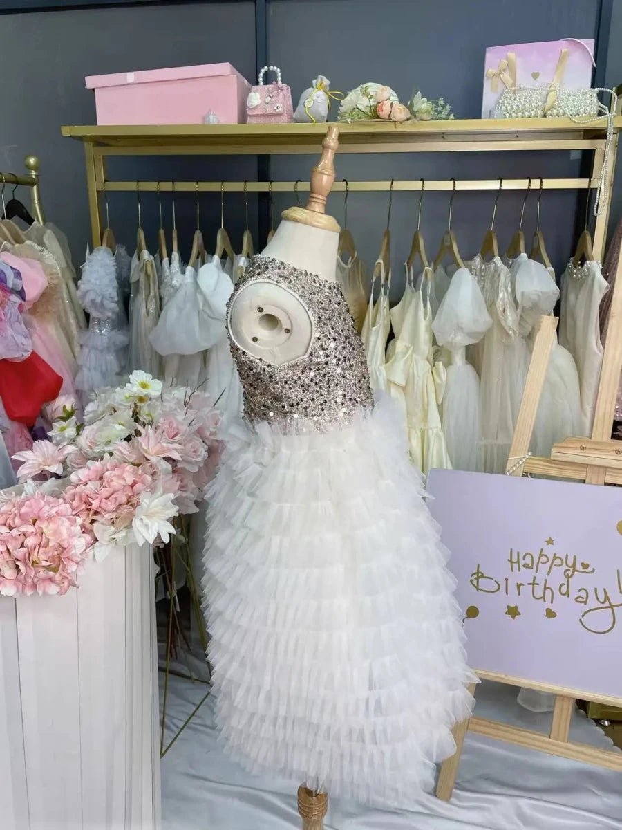 New Summer Party Dress for Kids Girls Sequined Sleeveless Mesh Cake Princess Dress Fashionable and Comfortable Skirt S4016 - Mom & Kids
