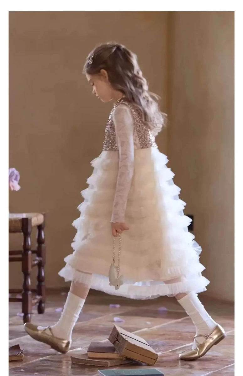 New Summer Party Dress for Kids Girls Sequined Sleeveless Mesh Cake Princess Dress Fashionable and Comfortable Skirt S4016 - Mom & Kids