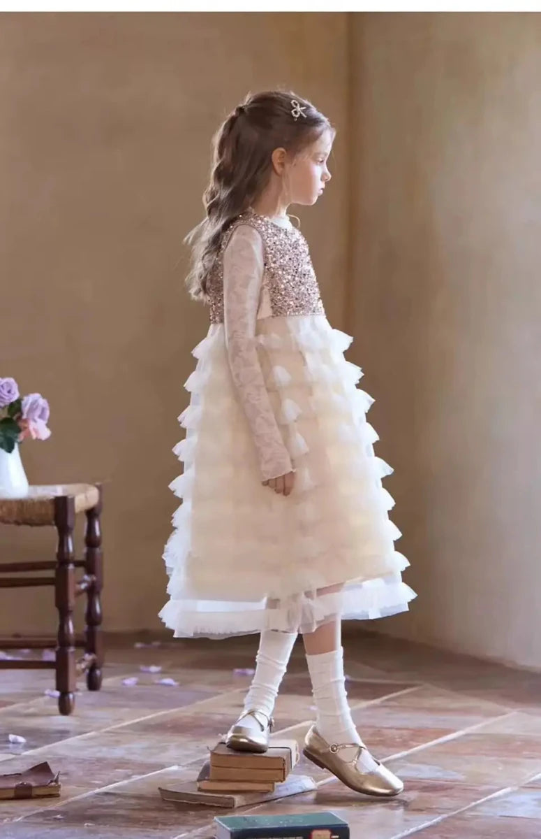 New Summer Party Dress for Kids Girls Sequined Sleeveless Mesh Cake Princess Dress Fashionable and Comfortable Skirt S4016 - Mom & Kids