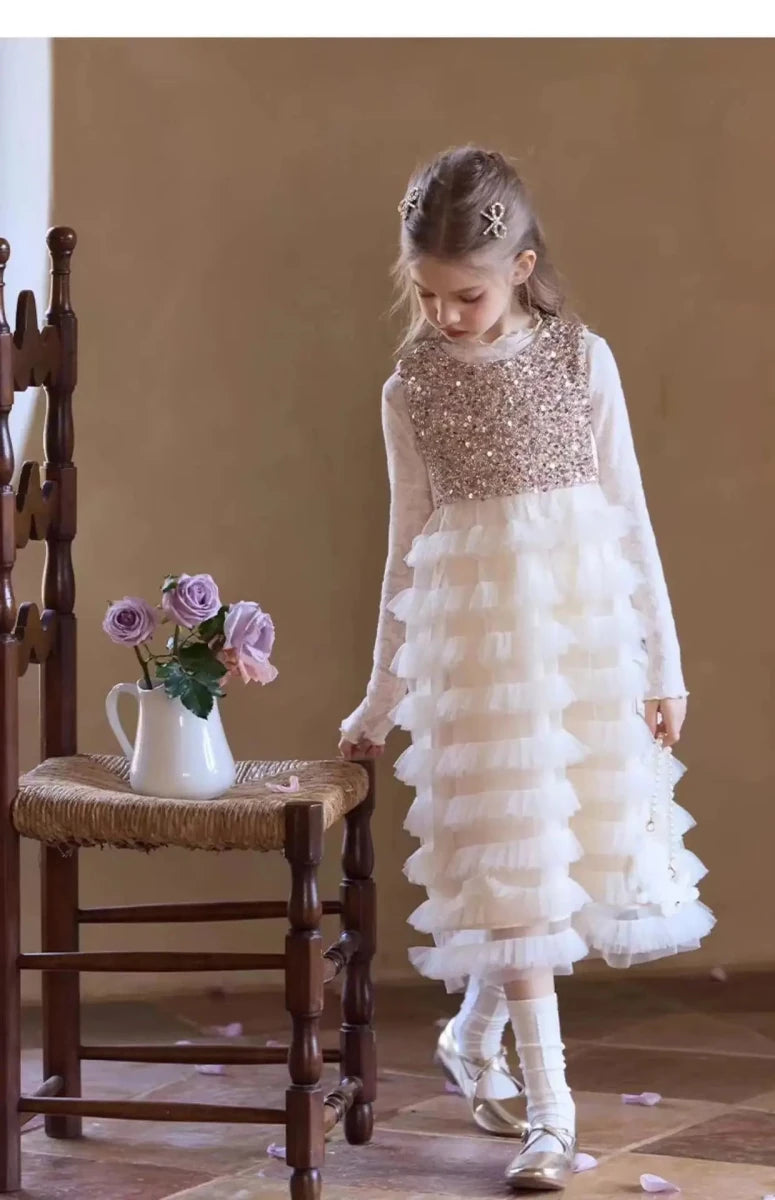 New Summer Party Dress for Kids Girls Sequined Sleeveless Mesh Cake Princess Dress Fashionable and Comfortable Skirt S4016 - Mom & Kids