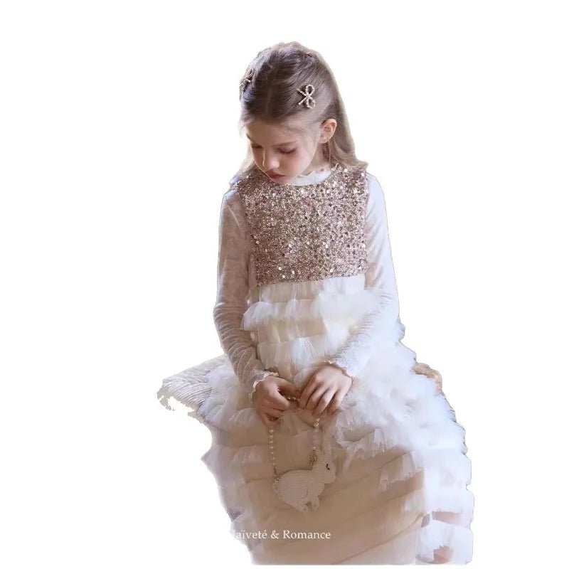New Summer Party Dress for Kids Girls Sequined Sleeveless Mesh Cake Princess Dress Fashionable and Comfortable Skirt S4016 - Mom & Kids