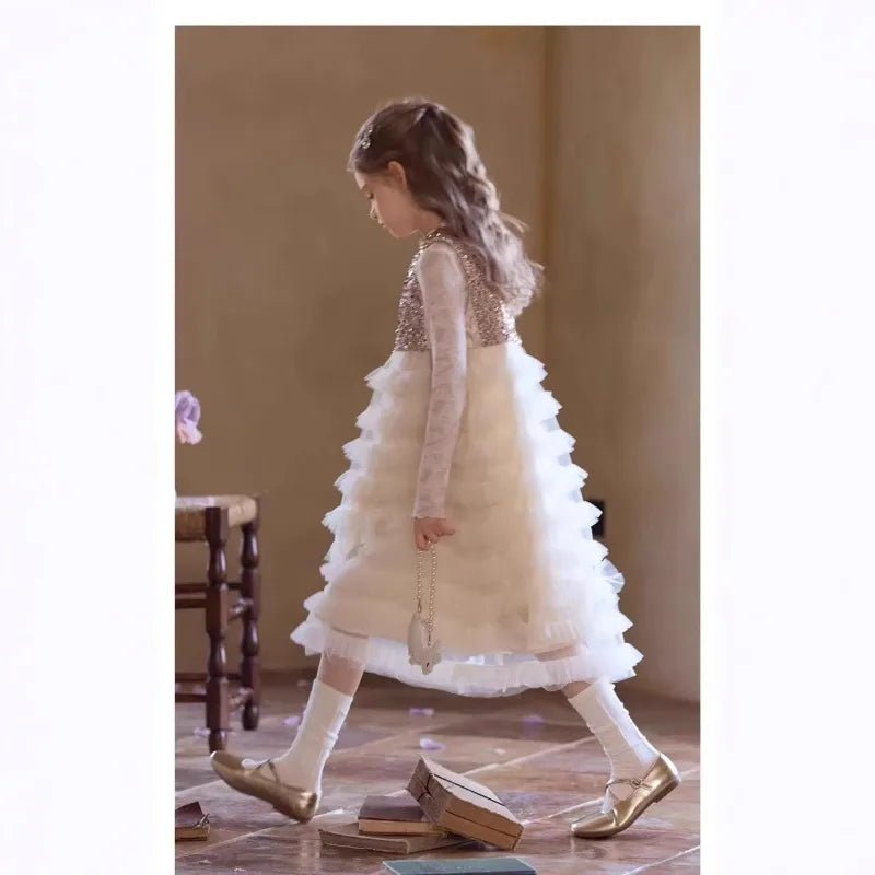 New Summer Party Dress for Kids Girls Sequined Sleeveless Mesh Cake Princess Dress Fashionable and Comfortable Skirt S4016 - Mom & Kids