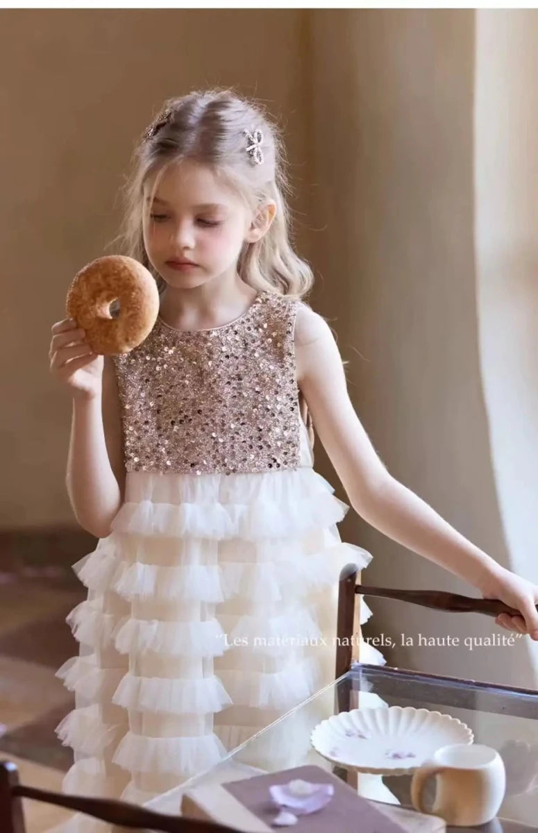 New Summer Party Dress for Kids Girls Sequined Sleeveless Mesh Cake Princess Dress Fashionable and Comfortable Skirt S4016 - Mom & Kids