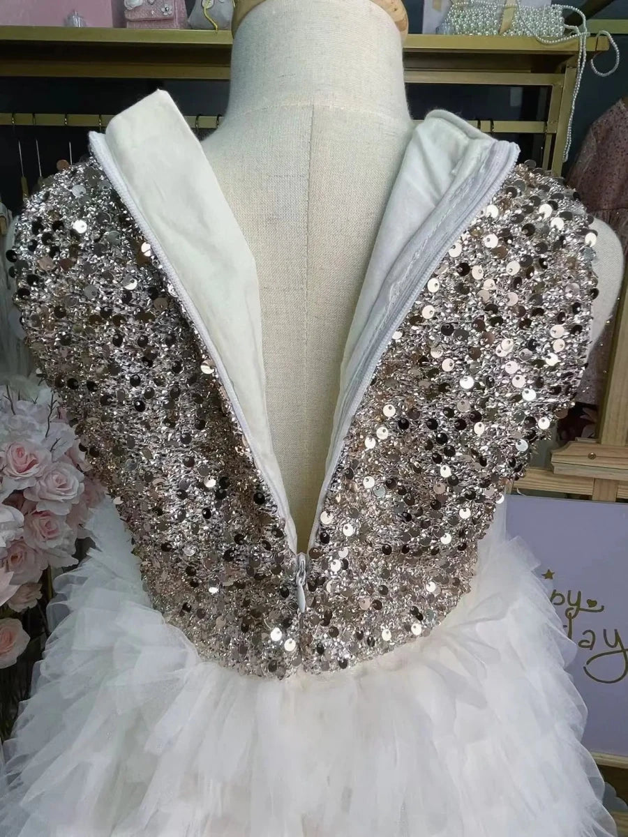 New Summer Party Dress for Kids Girls Sequined Sleeveless Mesh Cake Princess Dress Fashionable and Comfortable Skirt S4016 - Mom & Kids
