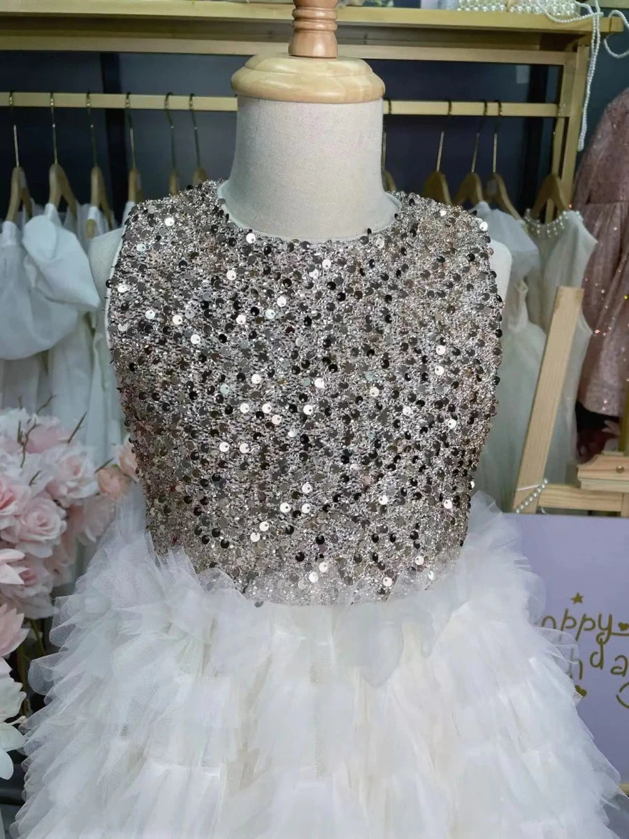New Summer Party Dress for Kids Girls Sequined Sleeveless Mesh Cake Princess Dress Fashionable and Comfortable Skirt S4016 - Mom & Kids