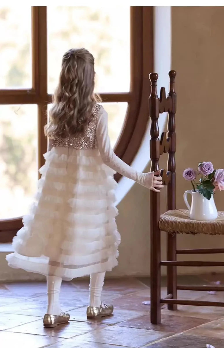 New Summer Party Dress for Kids Girls Sequined Sleeveless Mesh Cake Princess Dress Fashionable and Comfortable Skirt S4016 - Mom & Kids