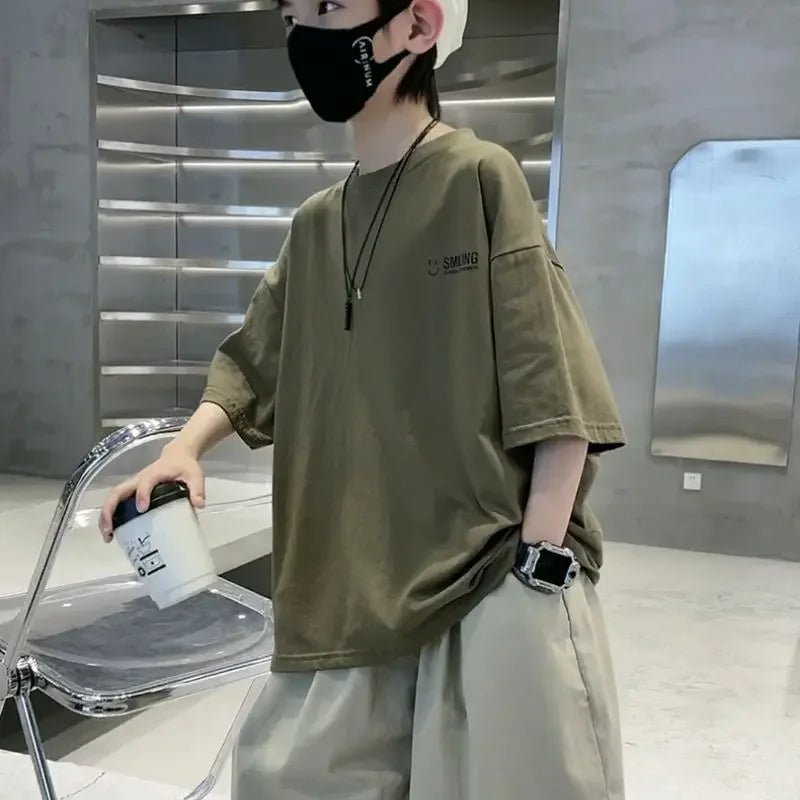 New Teenage Children's Clothing Big Boys Summer Cotton Set Summer Loose Boy Handsome T-shirt+ Lantern Pants Set Outfits - Mom & Kids