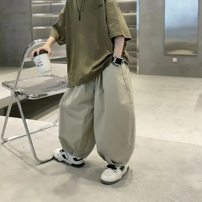 New Teenage Children's Clothing Big Boys Summer Cotton Set Summer Loose Boy Handsome T-shirt+ Lantern Pants Set Outfits - Mom & Kids