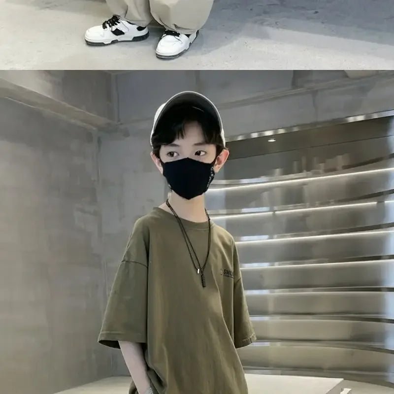 New Teenage Children's Clothing Big Boys Summer Cotton Set Summer Loose Boy Handsome T-shirt+ Lantern Pants Set Outfits - Mom & Kids