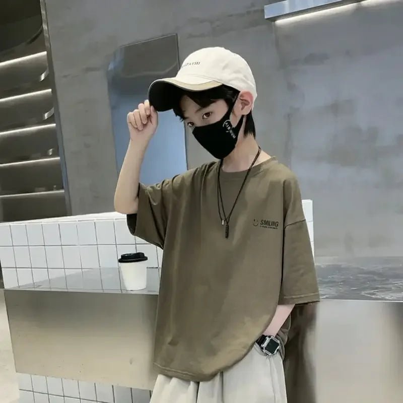 New Teenage Children's Clothing Big Boys Summer Cotton Set Summer Loose Boy Handsome T-shirt+ Lantern Pants Set Outfits - Mom & Kids