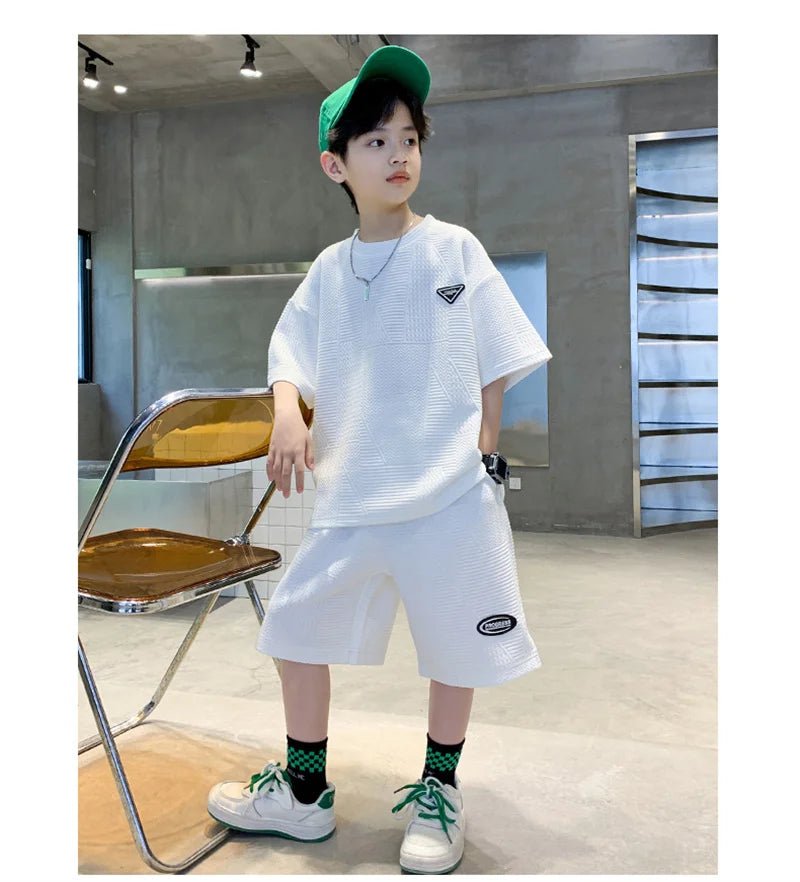 New Teenager Casual Outfits Children Trends Clothes Suits Kids Short Sleeves Tops+Baggy Pants 2Pcs - Mom & Kids