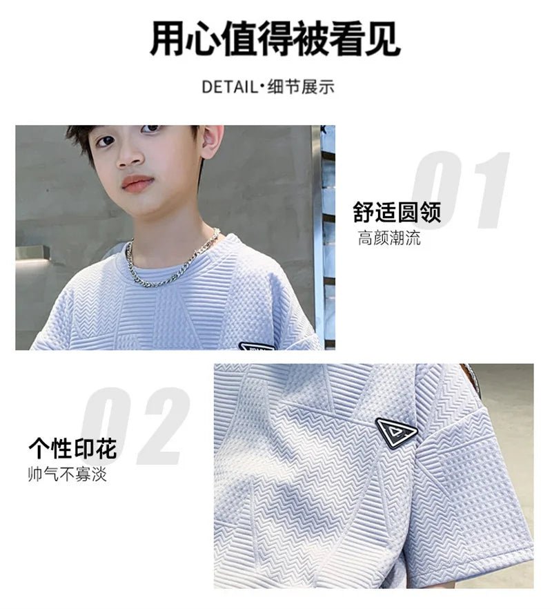 New Teenager Casual Outfits Children Trends Clothes Suits Kids Short Sleeves Tops+Baggy Pants 2Pcs - Mom & Kids