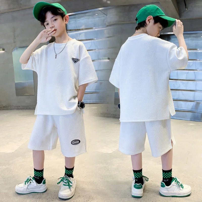 New Teenager Casual Outfits Children Trends Clothes Suits Kids Short Sleeves Tops+Baggy Pants 2Pcs - Mom & Kids