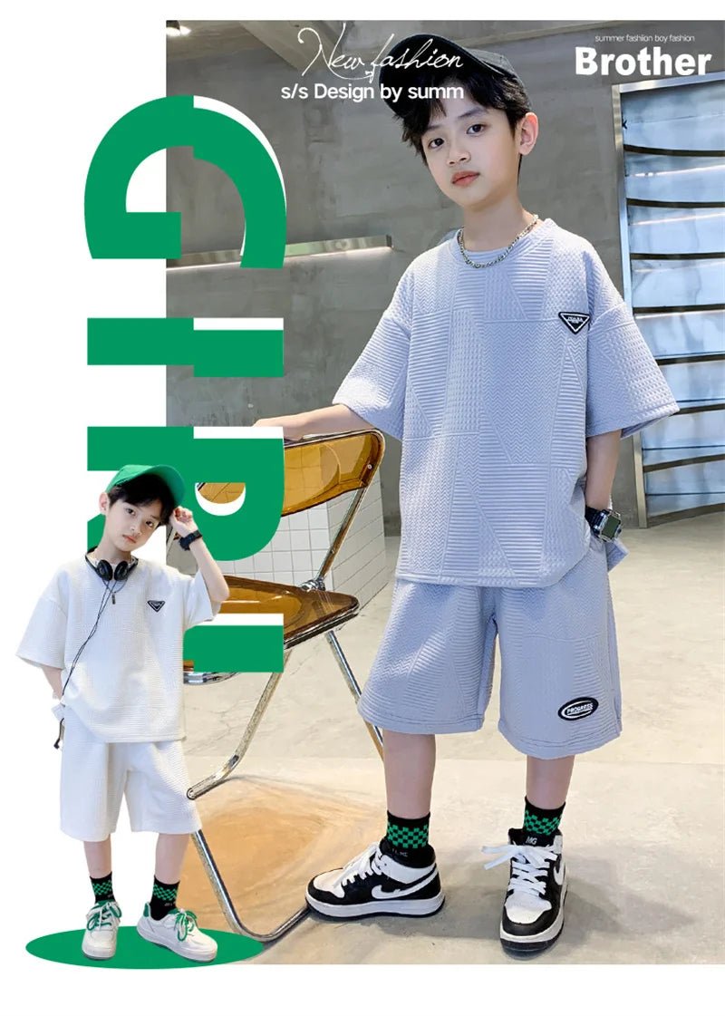 New Teenager Casual Outfits Children Trends Clothes Suits Kids Short Sleeves Tops+Baggy Pants 2Pcs - Mom & Kids