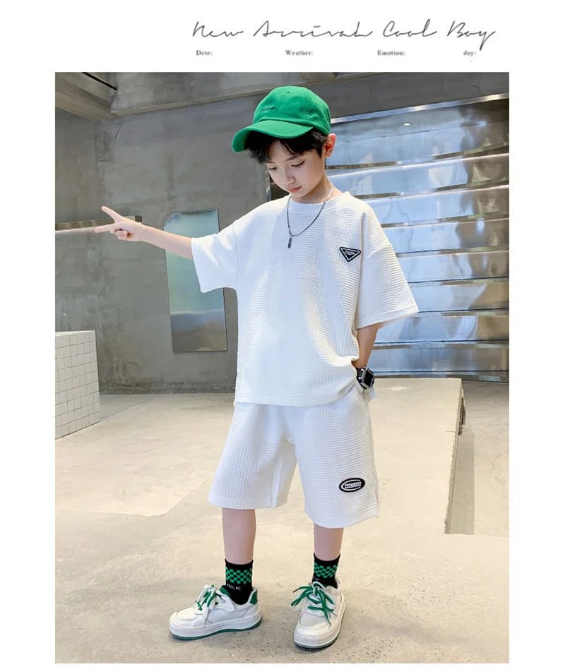 New Teenager Casual Outfits Children Trends Clothes Suits Kids Short Sleeves Tops+Baggy Pants 2Pcs - Mom & Kids