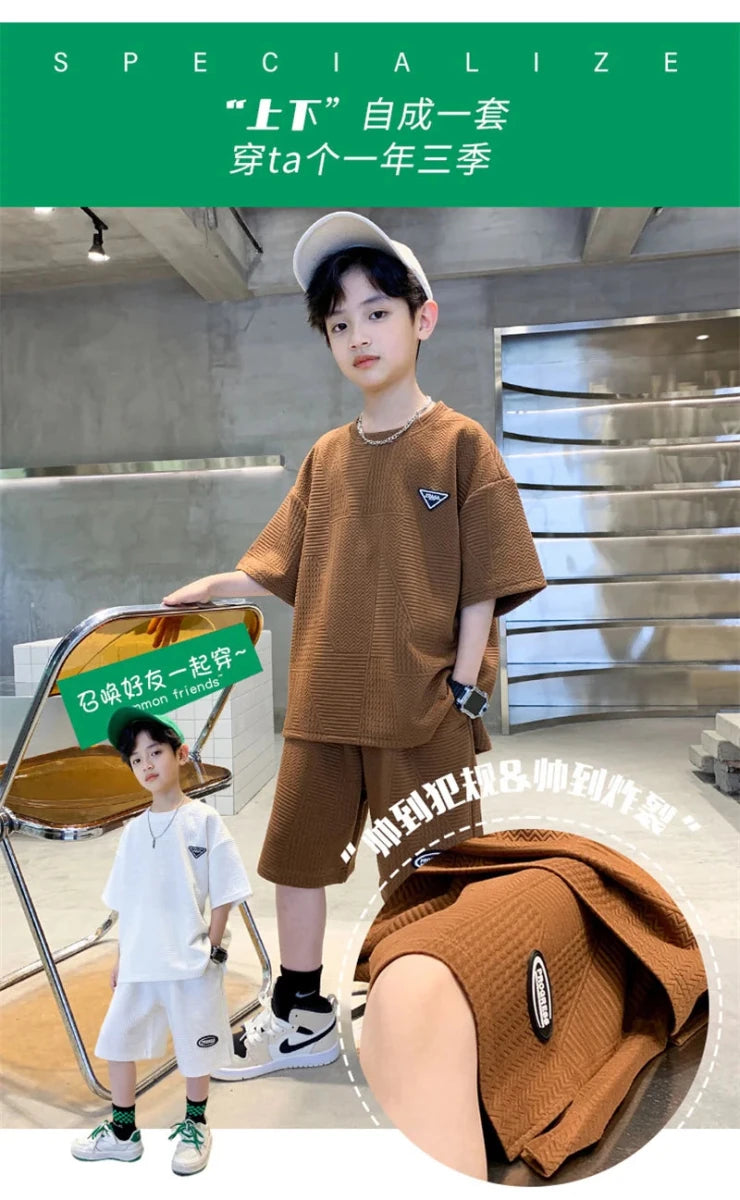 New Teenager Casual Outfits Children Trends Clothes Suits Kids Short Sleeves Tops+Baggy Pants 2Pcs - Mom & Kids