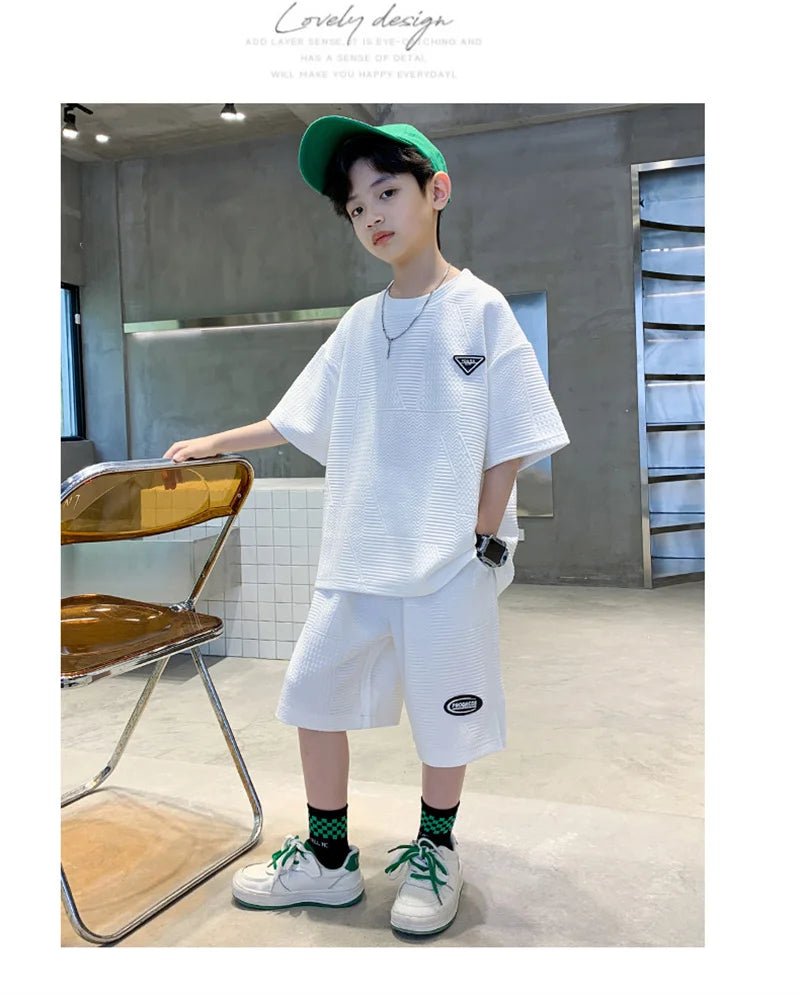 New Teenager Casual Outfits Children Trends Clothes Suits Kids Short Sleeves Tops+Baggy Pants 2Pcs - Mom & Kids