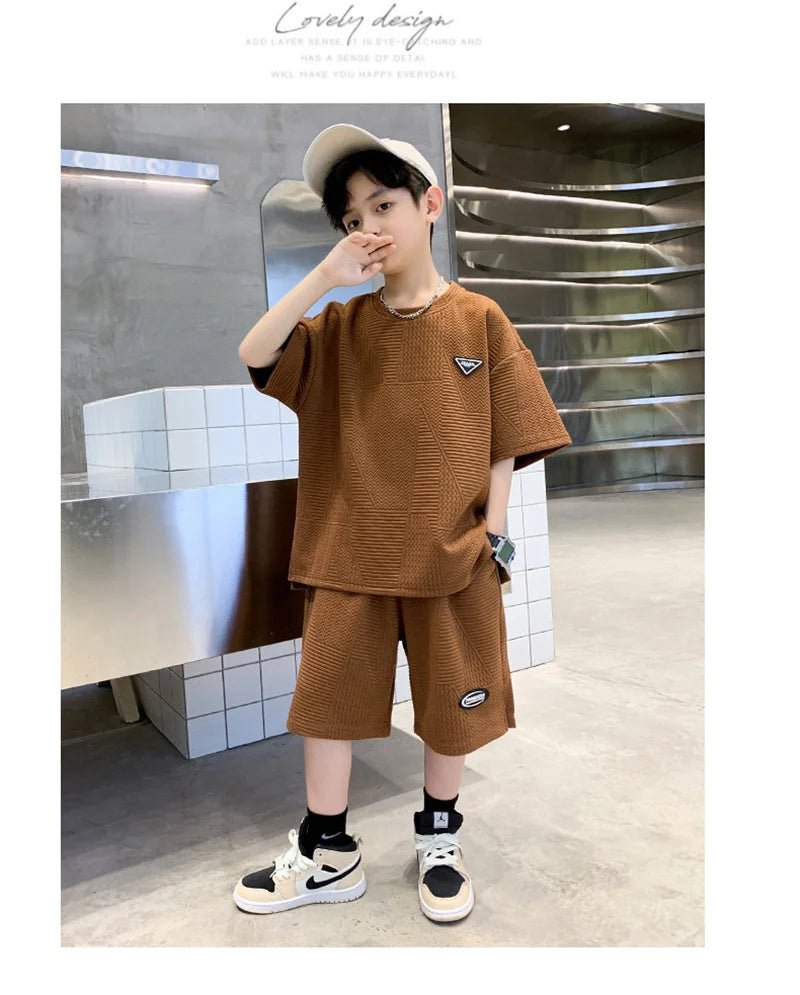 New Teenager Casual Outfits Children Trends Clothes Suits Kids Short Sleeves Tops+Baggy Pants 2Pcs - Mom & Kids