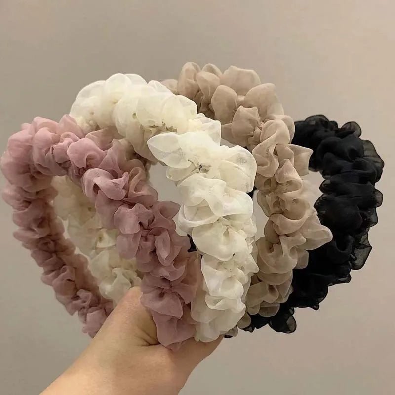 New Trendy Solid Color Mesh Pleated Headbands for Women Korean Elegant Ruffle Hairband Hair Band Headwear Hair Accessories - Mom & Kids