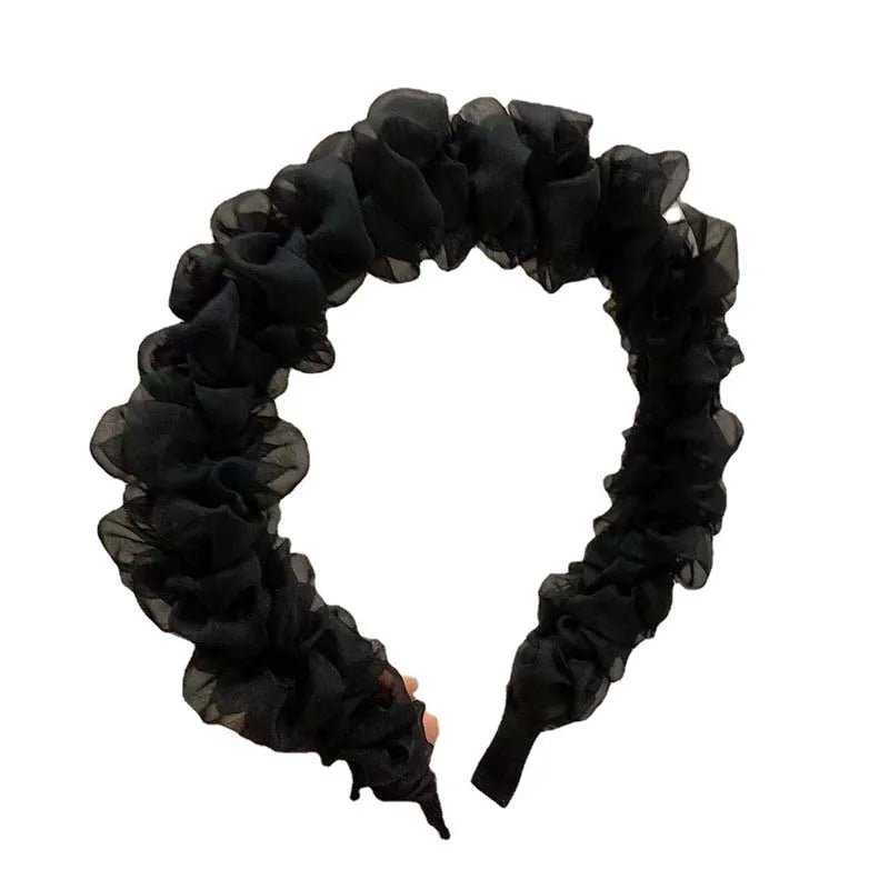 New Trendy Solid Color Mesh Pleated Headbands for Women Korean Elegant Ruffle Hairband Hair Band Headwear Hair Accessories - Mom & Kids