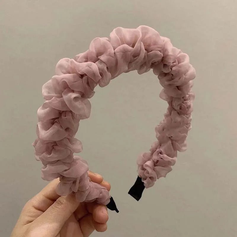 New Trendy Solid Color Mesh Pleated Headbands for Women Korean Elegant Ruffle Hairband Hair Band Headwear Hair Accessories - Mom & Kids