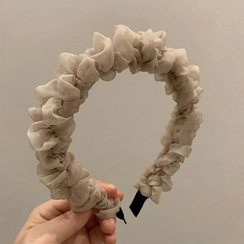 New Trendy Solid Color Mesh Pleated Headbands for Women Korean Elegant Ruffle Hairband Hair Band Headwear Hair Accessories - Mom & Kids