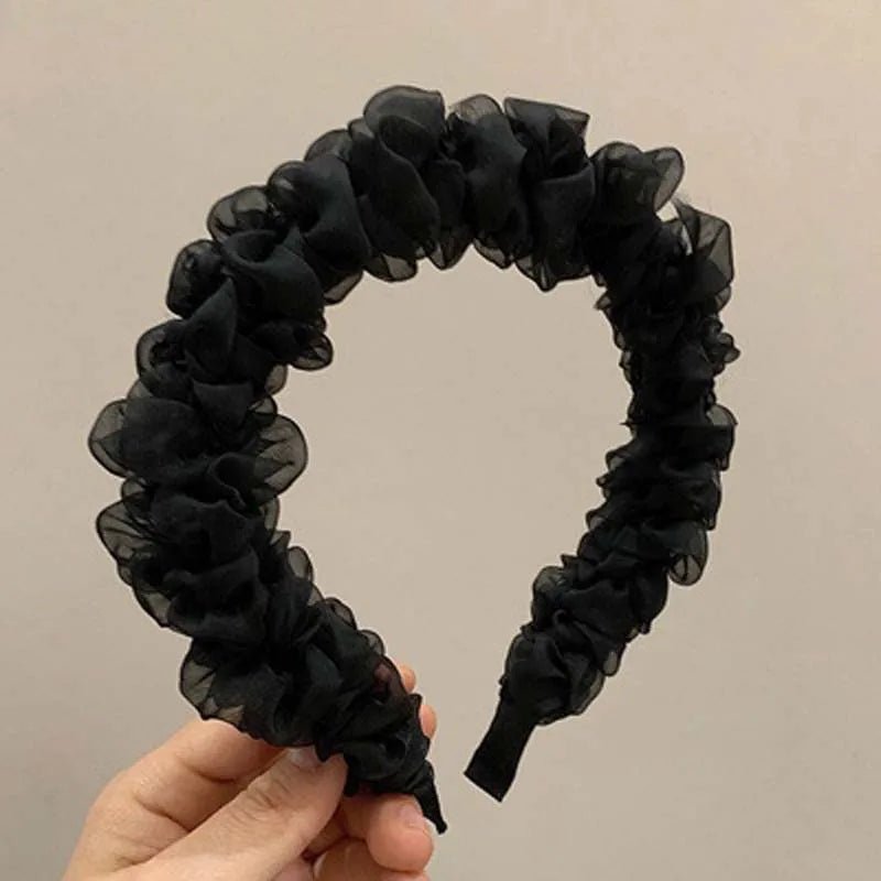 New Trendy Solid Color Mesh Pleated Headbands for Women Korean Elegant Ruffle Hairband Hair Band Headwear Hair Accessories - Mom & Kids