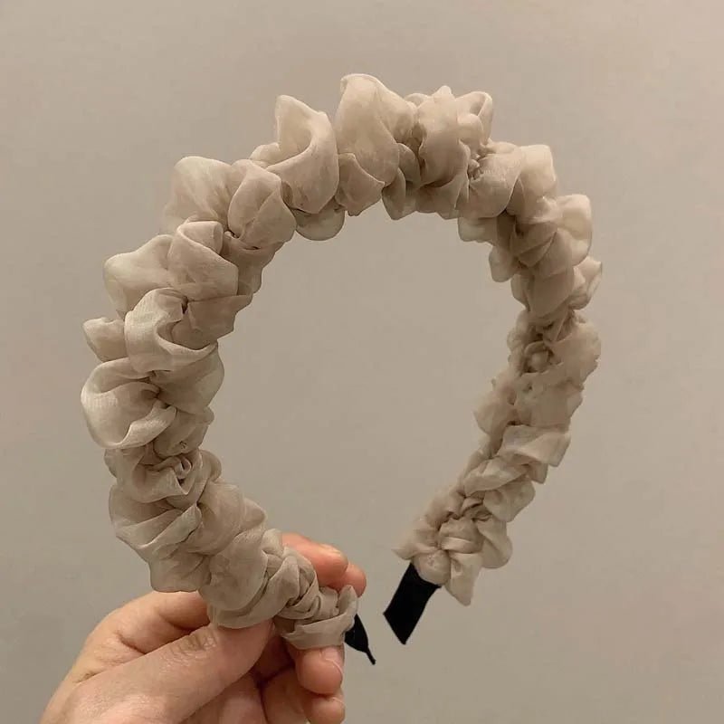 New Trendy Solid Color Mesh Pleated Headbands for Women Korean Elegant Ruffle Hairband Hair Band Headwear Hair Accessories - Mom & Kids