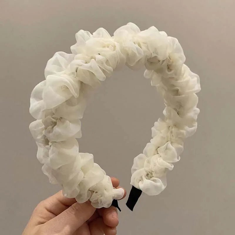 New Trendy Solid Color Mesh Pleated Headbands for Women Korean Elegant Ruffle Hairband Hair Band Headwear Hair Accessories - Mom & Kids