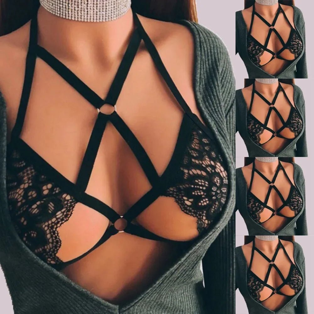 Nightwear Bra Sheer Sleep Strap Harness Intimates Lace Lingerie Underwear Women Breathable Cut Out Fashionable (Available) - Mom & Kids
