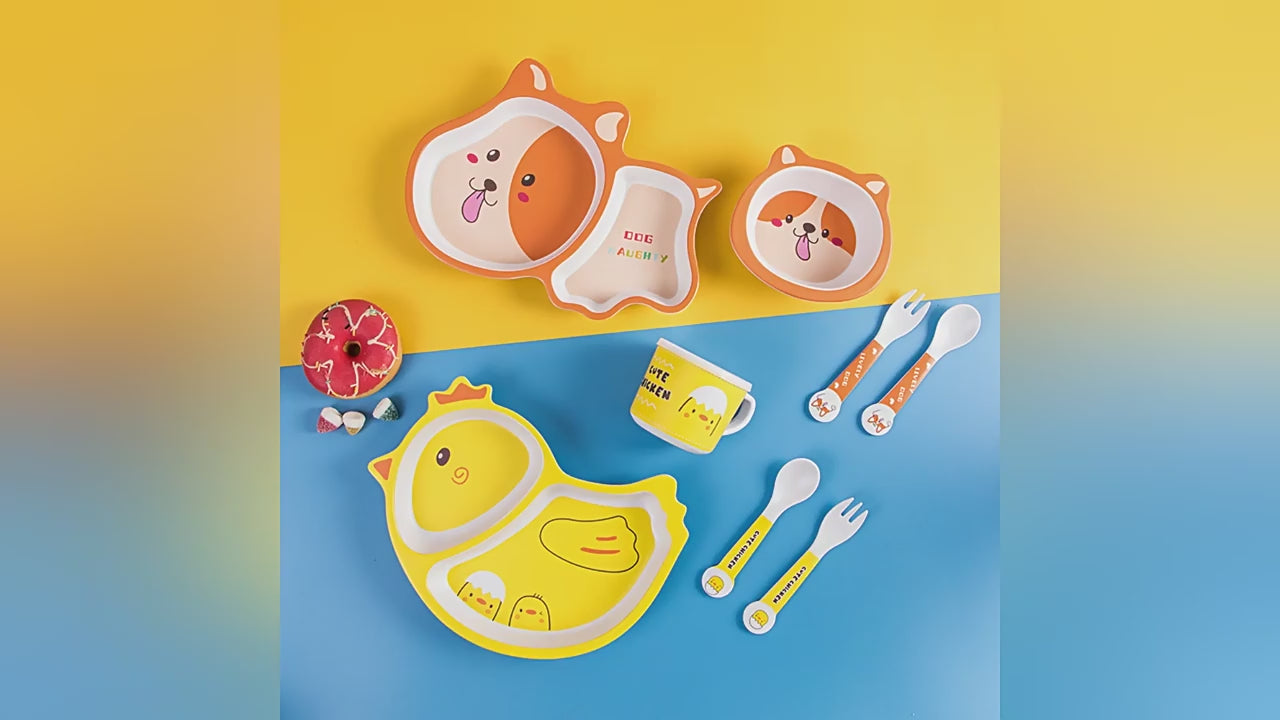 Baby feeding bowl with Bamboo Fiber spoon and Bamboo Fiber straw