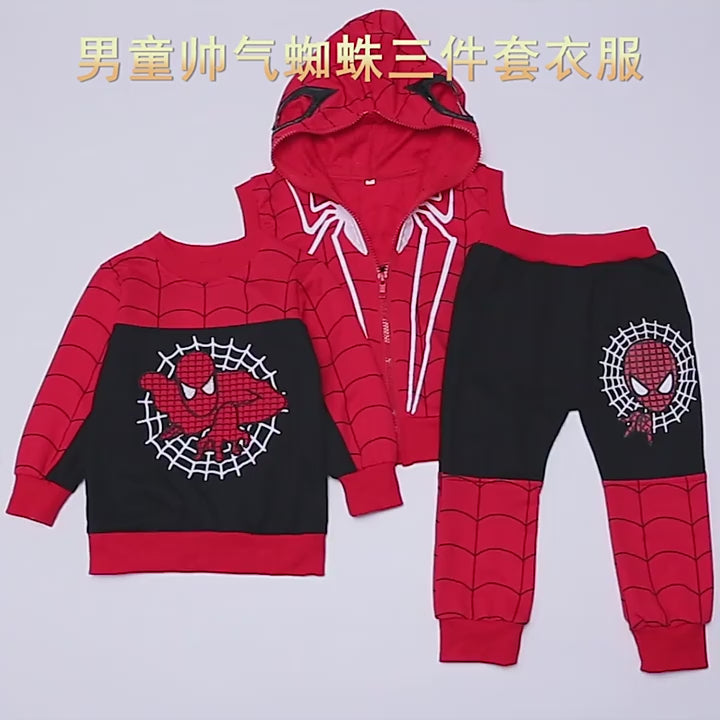 Children's Suit Spring and Autumn Clothing Boys' Sweatshirt Vest Pants Cartoon Three-Piece Set Foreign Trade Boys' Casual Suit video 2