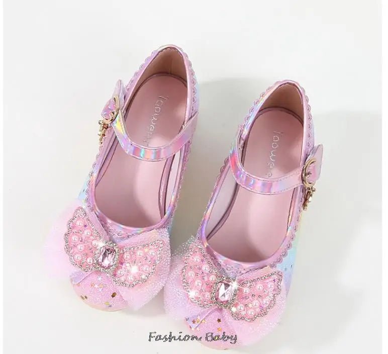 Princess Shoes Children Shoes Round-Toe Soft-Sole Big Girls High Heel Princess Crystal Party Shoes Single Shoes - Mom & Kids