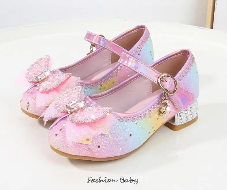 Princess Shoes Children Shoes Round-Toe Soft-Sole Big Girls High Heel Princess Crystal Party Shoes Single Shoes - Mom & Kids