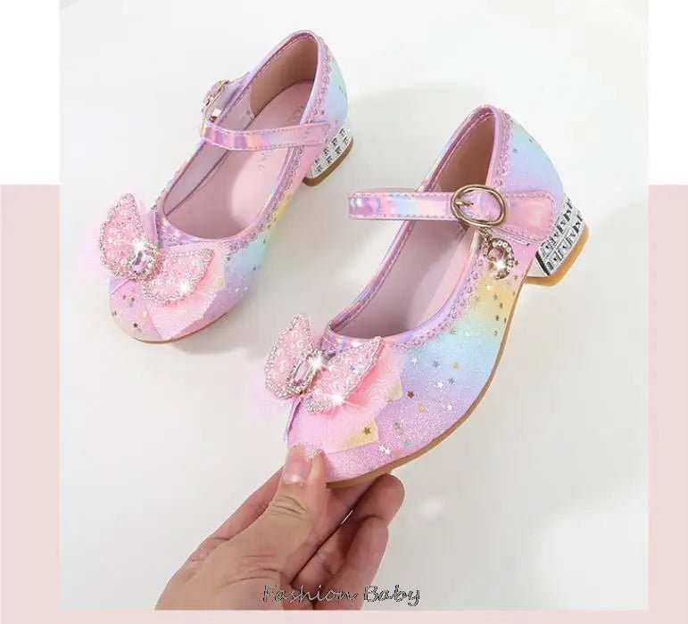 Princess Shoes Children Shoes Round-Toe Soft-Sole Big Girls High Heel Princess Crystal Party Shoes Single Shoes - Mom & Kids