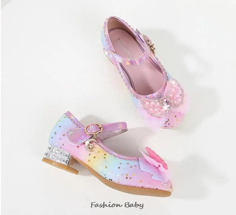 Princess Shoes Children Shoes Round-Toe Soft-Sole Big Girls High Heel Princess Crystal Party Shoes Single Shoes - Mom & Kids