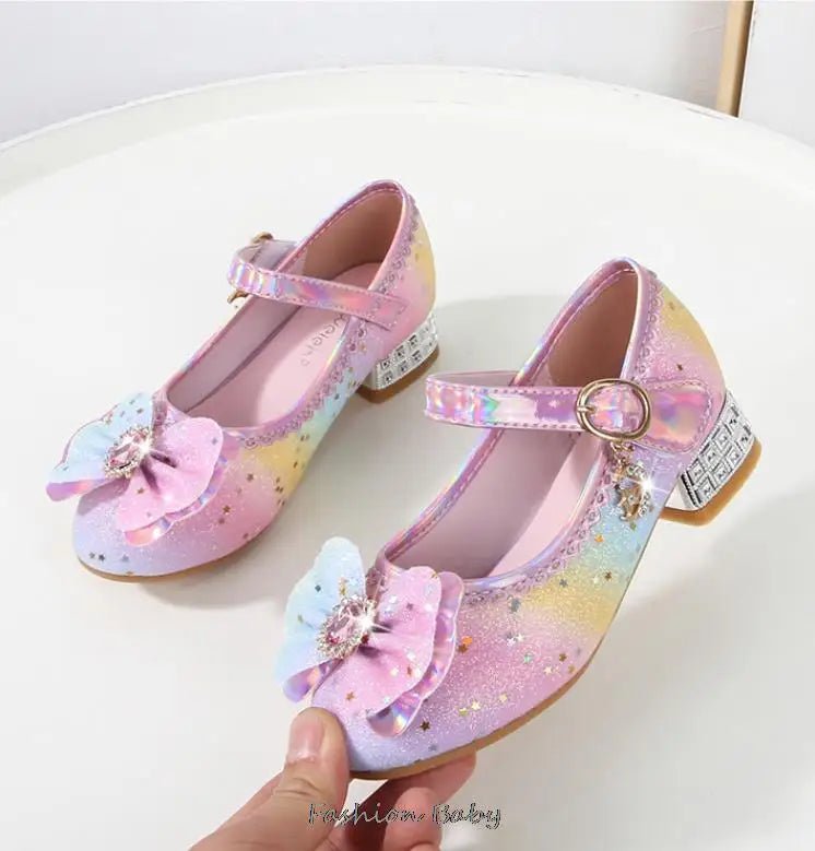 Princess Shoes Children Shoes Round-Toe Soft-Sole Big Girls High Heel Princess Crystal Party Shoes Single Shoes - Mom & Kids