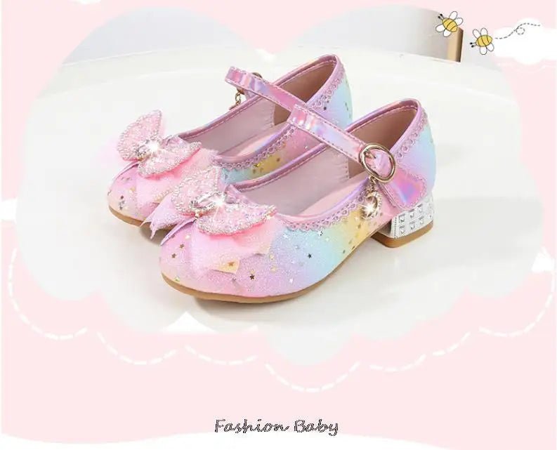Princess Shoes Children Shoes Round-Toe Soft-Sole Big Girls High Heel Princess Crystal Party Shoes Single Shoes - Mom & Kids