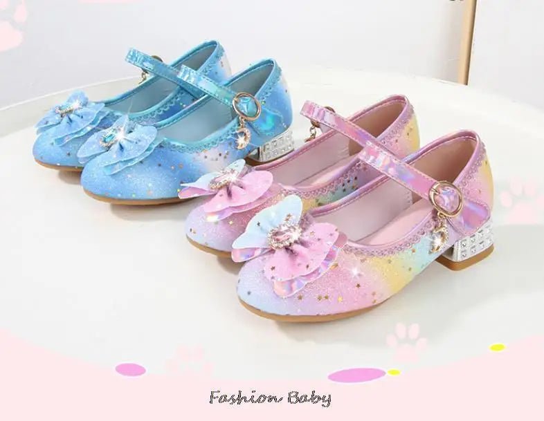 Princess Shoes Children Shoes Round-Toe Soft-Sole Big Girls High Heel Princess Crystal Party Shoes Single Shoes - Mom & Kids
